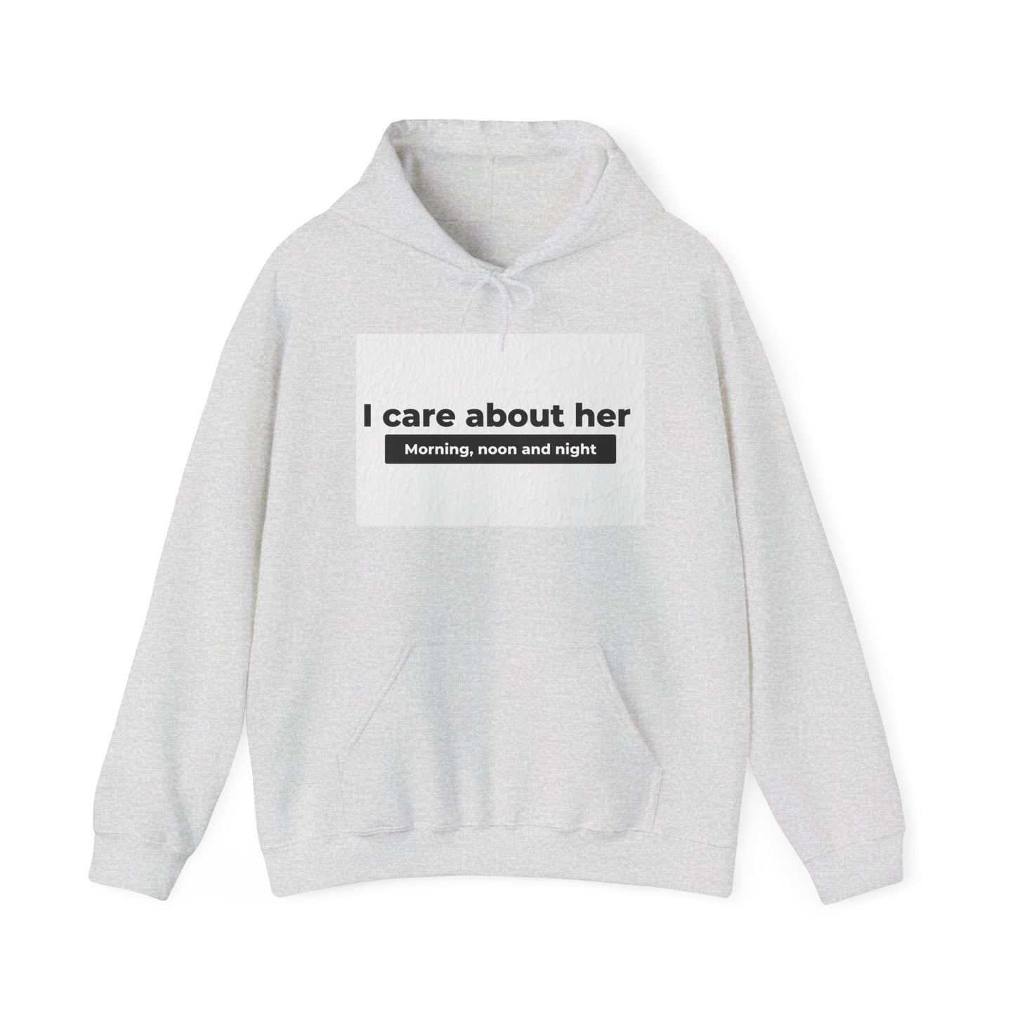 I care about her unisex Heavy Blend™ Hooded Sweatshirt for couples