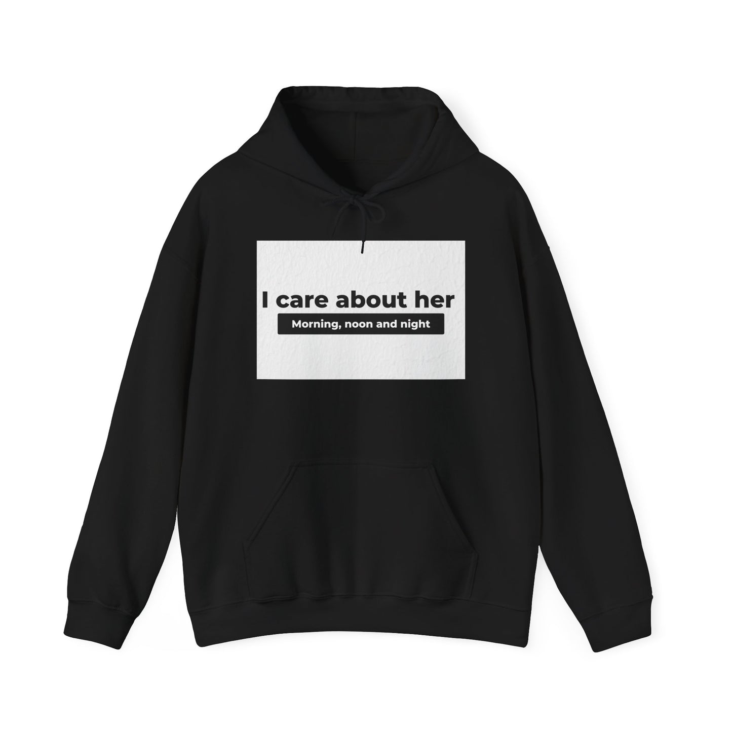 I care about her unisex Heavy Blend™ Couples hoodie black