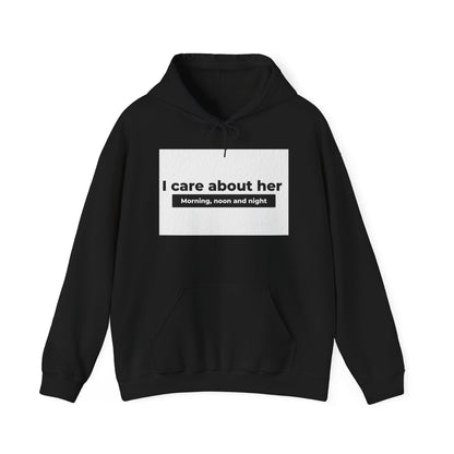 I care about her unisex Heavy Blend™ Couples hoodie black